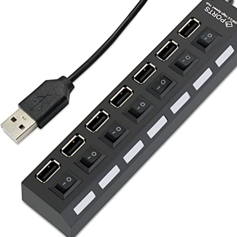  Aussel USB Hub Expansion High Speed USB 2.0 Multi USB Hub For PS3, Xbox, PC, MAC, Laptop, NoteBook, Mac, NetBook, Tablet, Tab, Supports Windows Vista/7/Mac (7 port usb hub with 7 switch)    