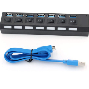   دوياف موزع USB 3.0، موزع بيانات USB 7 منافذ مع منفذ شحن ذكي واحد ومفاتيح تشغيل/ايقاف فردية وصلة USB لاجهزة ماك بوك وماك برو/ميني وغيرها    